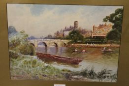 A GILT FRAMED AND GLAZED WATERCOLOUR OF RICHMOND ON THAMES BY A HASELGRAVE, H 25.5 CM BY W 35.5 CM