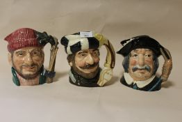 THREE ROYAL DOULTON CHARACTER JUGS - TRAPPER, LUMBERJACK AND SANCHO PANCA