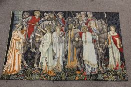 AN UNFRAMED REPRODUCTION TAPESTRY ENTITLED 'LA QUETE DU SAINT GRAAL', 70 X 105 CM