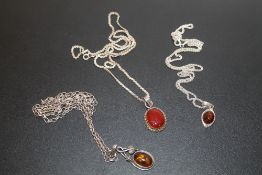 THREE SILVER & AMBER NECKLACES - APPROX 22.6 G