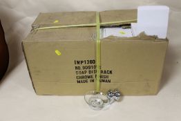 A QUANTITY OF BOXED GLASS WALL MOUNTABLE SOAP DISHES