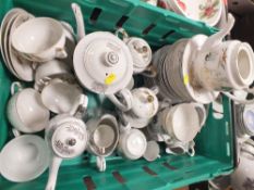 A TRAY OF 'KUTANI' HAND PAINTED JAPANESE CHINA WITH FEMALE PORTRAITS TO CUP INTERIORS