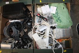 TWO BOXES OF ELECTRICALS TO INCLUDE PLUGS, CABLES ETC