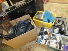 A QUANTITY OF CAMERA ACCESSORIES ETC TO INCLUDE CAMERAS, MINOLTA COPYING STAND ETC