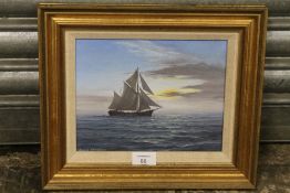 A GILT FRAMED OIL ON BOARD ENTITLED CLEARING SKIES, DRYING SAILS BY RICHARD STADDEN HEIGHT - 18CM