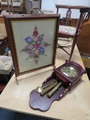 A MODERN DOUBLE WEIGHT WALL CLOCK TOGETHER WITH A FIRE SCREEN