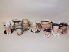 A COLLECTION OF NINE ROYAL DOULTON CHARACTER JUGS, TO INCLUDE SIR HENRY DOULTON, SHAKESPEARE, DENNIS