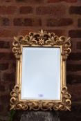 A MODERN BEVEL EDGED GILT FRAME WALL MIRROR, OVERALL HEIGHT 61 CM, OVERALL WIDTH 42 CM