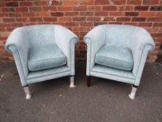 A PAIR OF LAURA ASHLEY TEAL UPHOLSTERED CHAIRS, AS NEW