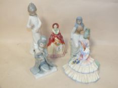 A ROYAL DOULTON DAY DREAMS FIGURE HN1731 TOGETHER WITH ANOTHER HAND PAINTED FIGURE (BOTH WITH