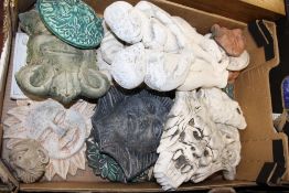 A TRAY OF GARDEN WALL PLAQUES TO INCLUDE FIGURATIVE EXAMPLES