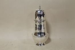 A HALLMARKED SILVER SUGAR CASTER OVERALL HEIGHT -17CM