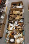 FOUR TRAYS OF OWL FIGURES AND OWL RELATED COLLECTABLES