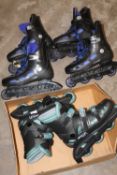 THREE PAIRS OF ROLLER BLADES - SIZES UNKNOWN