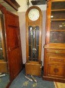 AN ART DECO STYLE OAK CASED LONGCASE CLOCK WITH TRIPLE CHROMED WEIGHTS - H 192 CM - SLIGHT DAMAGE