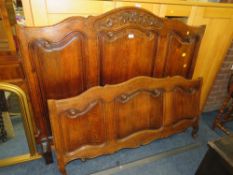 A TRADITIONAL FRENCH OAK CARVED DOUBLE FRAME FROM SEVENTH HEAVEN - WITH BED BASE AND STRETCHERS
