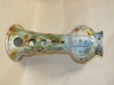A LARGE UNUSUAL STUDIO POTTERY ONE-PIECE VASE ON STAND WITH CIRCULAR PIERCED DETAIL, HEIGHT 60 CM