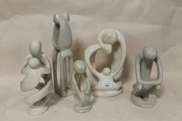 FIVE STONEWARE ABSTRACT FIGURES
