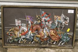 A 3D PICTURE OF KNIGHTS CHARGING INTO BATTLE - OVERALL SIZE 29CM X 51CM