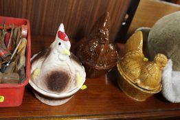 THREE CHICKEN EGG HOLDERS