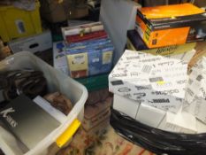 A LARGE QUANTITY OF BOXED LADIES SHOES, CURTAINS ETC