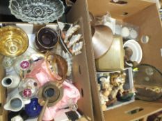 TWO TRAYS OF GLASSWARE TO INCLUDE STUDIO GLASS PAPER WEIGHTS TOGETHER WITH A BOX OF NATIVITY SCENE