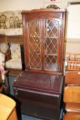 AN OAK GLAZED & LEADED CORNER CUPBOARD TOGETHER WITH A HOSTESS TROLLEY & FOLDING TABLE (3)