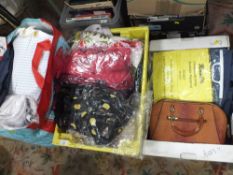 TWO BOXES AND A BAG OF ASSORTED CLOTHING