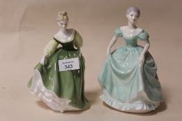 A ROYAL DOULTON FAIR LADY FIGURE HN2193 TOGETHER WITH A COALPORT HENRIETTA FIGURE (2)
