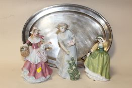 A BOXED ROYAL DOULTON BUTTERCUP FIGURE HN4805 TOGETHER WITH A WEDGWOOD ROSE FIGURE, A NADAL FIGURE &