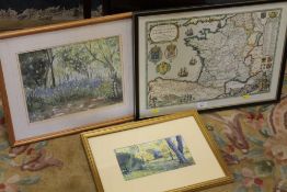 TWO FRAMED AND GLAZED WATERCOLOURS ENTITLED AUTUMN SUNSHINE BY BARBARA STEVENS AND BLUEBELLS IN