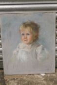 (XX). Portrait study of a young child, signed middle to lower right, pastel on canvas, unframed,