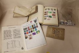AN ALBUM OF VINTAGE STAMPS TOGETHER WITH ANOTHER, BAG OF LOOSE STAMPS ETC, JERUSALEM FLOWERS OF