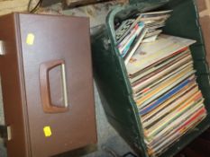 A CASE AND A BOX OF LP RECORDS AND 7