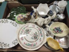 A TRAY OF ASSORTED CERAMICS TO INCLUDE ROYAL COPENHAGEN, COLLECTORS PLATES, AYNSLEY ETC