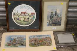 A FRAMED AND GLAZED WATERCOLOUR OF THE CATHEDRAL OF RESURRECTION ST PETERSBURG TOGETHER WITH A