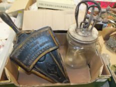 A VINTAGE FOLLOWS AND BATE MARMALADE CUTTER TOGETHER WITH A VINTAGE BUTTER WHISK