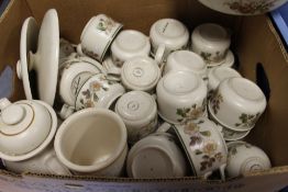 A TRAY OF HARVEST AND AUTUMN LEAVES PATTERN CERAMICS