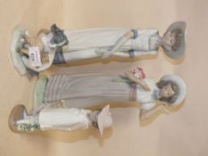 TWO LARGE NEO LADY FIGURES TOGETHER WITH A SMALLER EXAMPLE OF A YOUNG GIRL WITH A PARASOL AND A