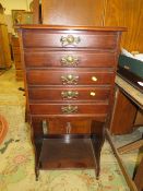 AN EDWARDIAN MAHOGANY FIVE DRAWER MUSIC CABINET H- 101 CM W-50 CM