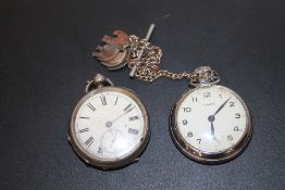 A SILVER CASED POCKET WATCH TOGETHER WITH A TIMEX EXAMPLE ON CHAIN