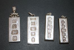A SELECTION OF SILVER INGOT PENDANTS - APPROX 126 G