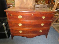 A NINETEENTH CENTURY MAHOGANY BOW FRONT 3 DRAWER CHEST, W 111 CM