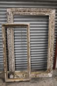 TWO LARGE ANTIQUE GILT PICTURE FRAMES WITH MAJOR LOSSES, LARGEST REBATE SIZE 153 CM BY 93 CM,