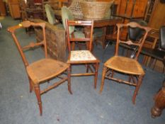 A PAIR OF EDWARDIAN BEDROOM CHAIRS TOGETHER WITH ANOTHER (3)