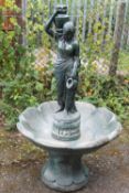 A 4 PIECE GREEN FOUNTAIN FEATURE WITH FEMALE FIGURE DESIGN