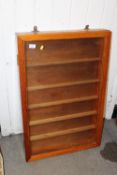 A LARGE PINE WALL HANGING GLASS FRONTED DISPLAY CASE, H 91 CM, W 61 CM, D 10.5 CM