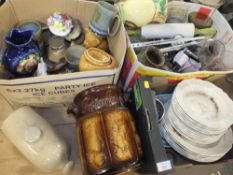 THREE BOXES OF ASSORTED CERAMICS AND GLASS TO INCLUDE IRISH WADE, WEDGWOOD QUEENSWARE SHALLOW