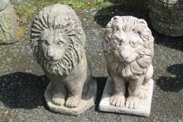 TWO SEATED LION STONE GARDEN ORNAMENTS