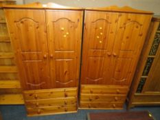 A PAIR OF MODERN HONEY PINE COMBINATION WARDROBES - W 89 CM (2)
